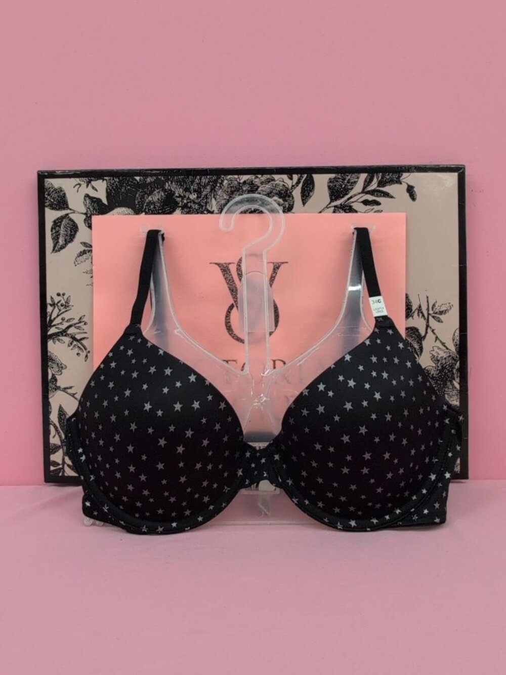 Victoria Secret Lightly Lined Full Coverage T Shirt Bra 34C Star Print Black